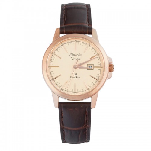 Alexandre Christie AC 1008 Rosegold Brown Leather Lady LDLRGLN